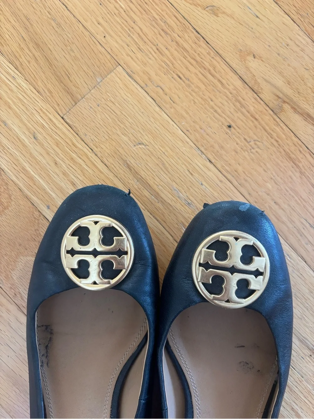 Tory Burch Black Leather Ballet Flats with Slight Heel size 9